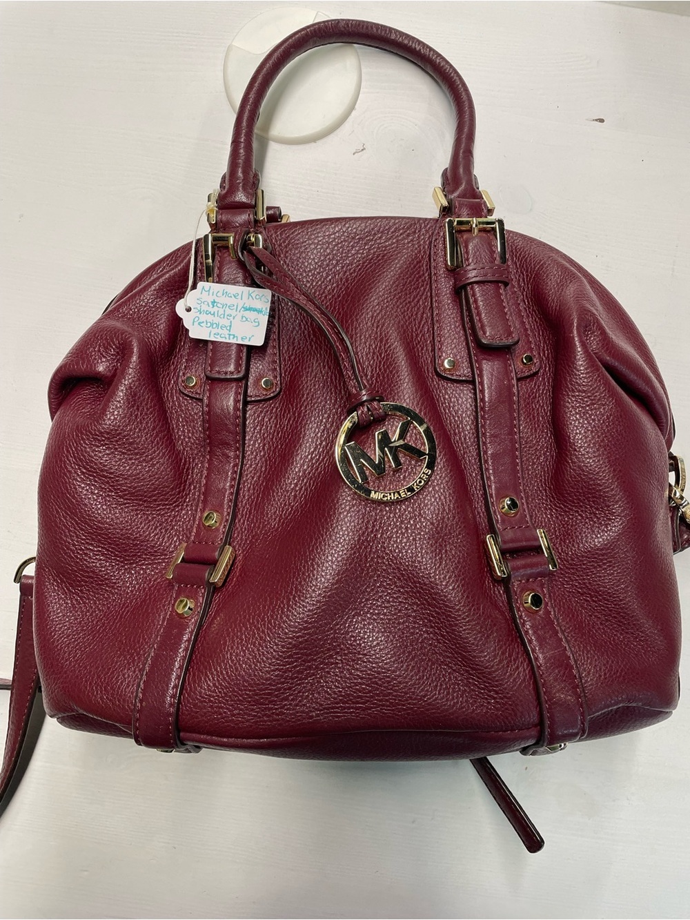 Michael Kors Pebbled Leather Satchel Shoulder Bag Burgundy Wine Tote W/ Gold